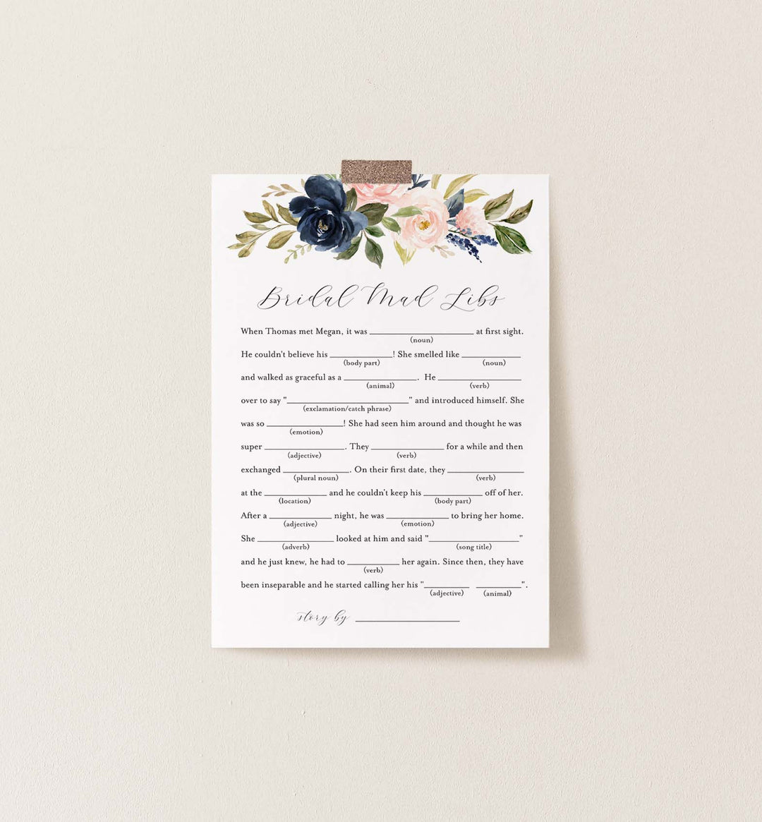Navy Blush Bridal Shower Mad Libs Game Printable