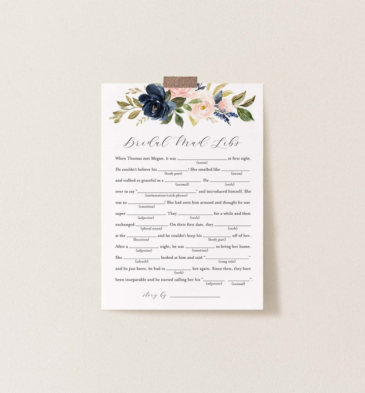 Navy Blush Bridal Shower Mad Libs Game Printable