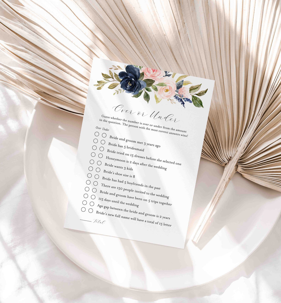 Navy Blush Bridal Shower Over or Under Game Printable