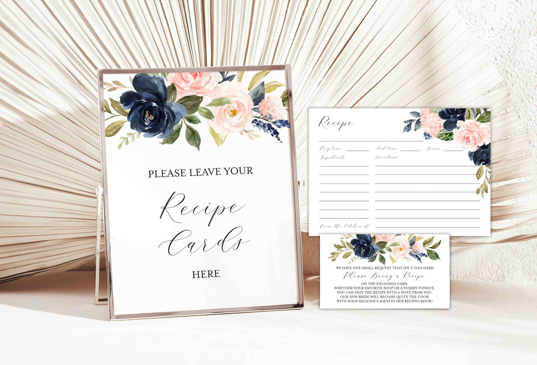 Navy Blush Bridal Shower Recipe Printable