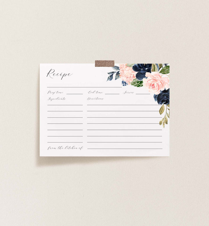 Navy Blush Bridal Shower Recipe Printable