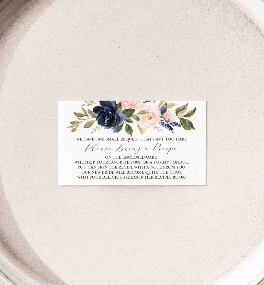 Navy Blush Bridal Shower Recipe Printable