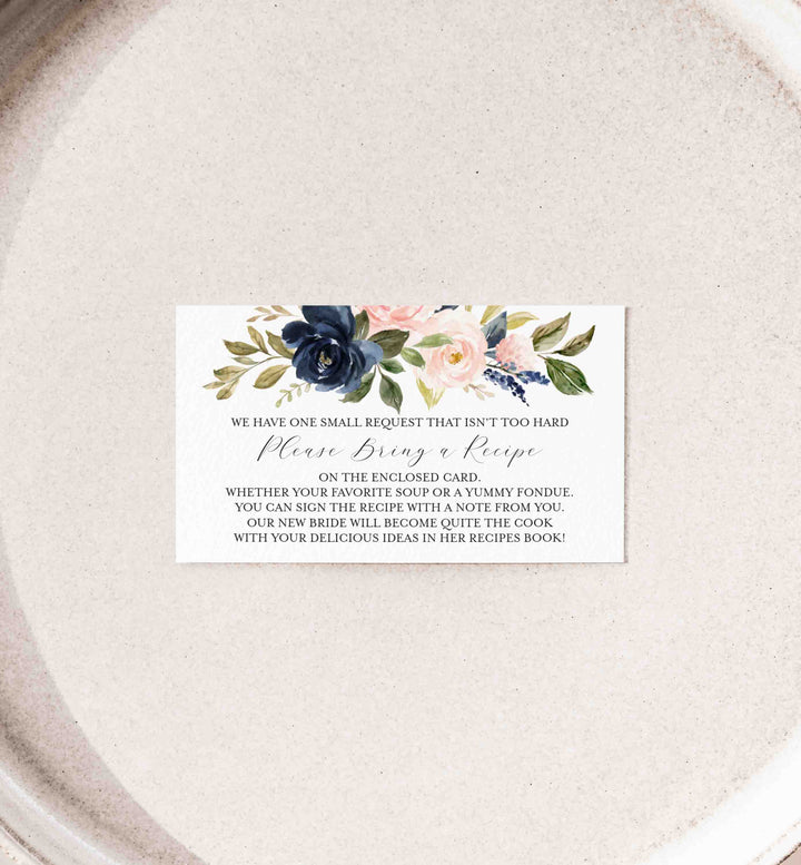 Navy Blush Bridal Shower Recipe Printable