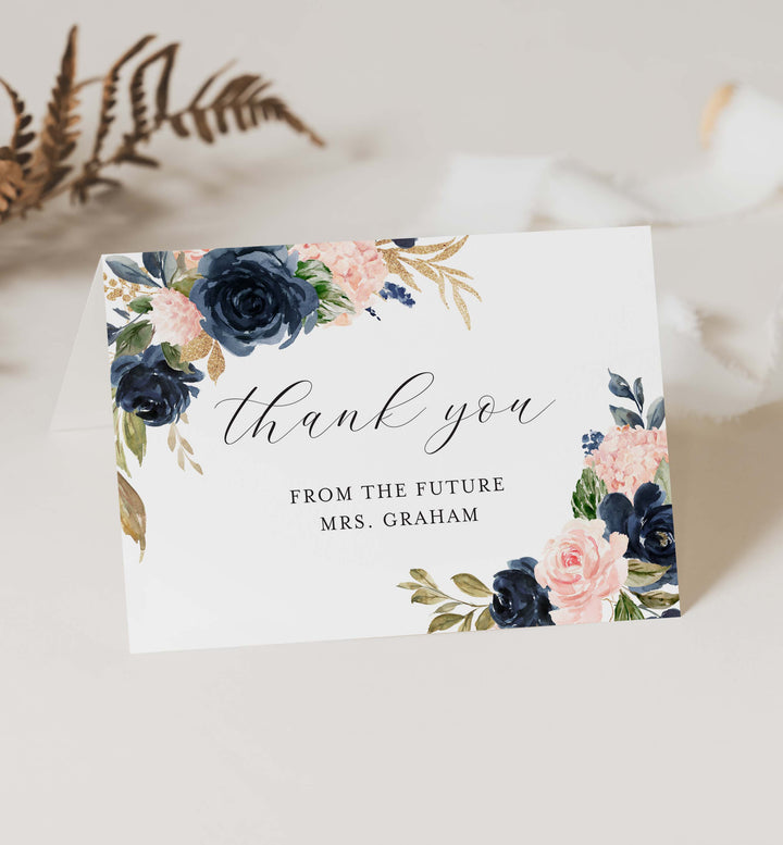 Navy Blush Bridal Shower Thank You Card Printable