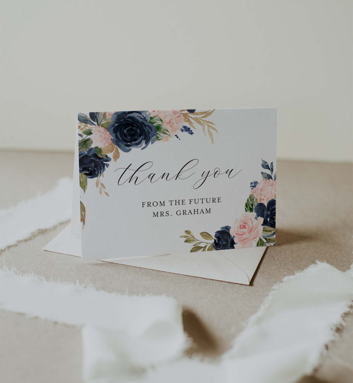 Navy Blush Bridal Shower Thank You Card Printable