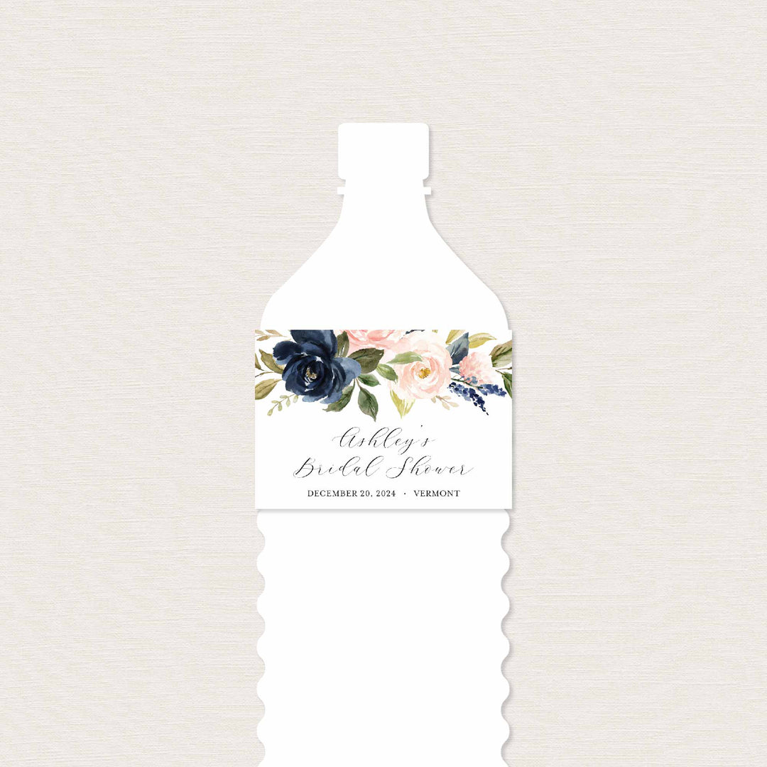 Navy Blush Bridal Shower Water Bottle Label Printable
