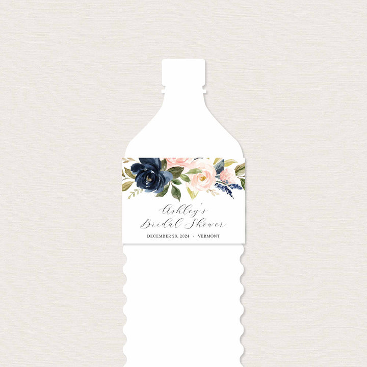 Navy Blush Bridal Shower Water Bottle Label Printable