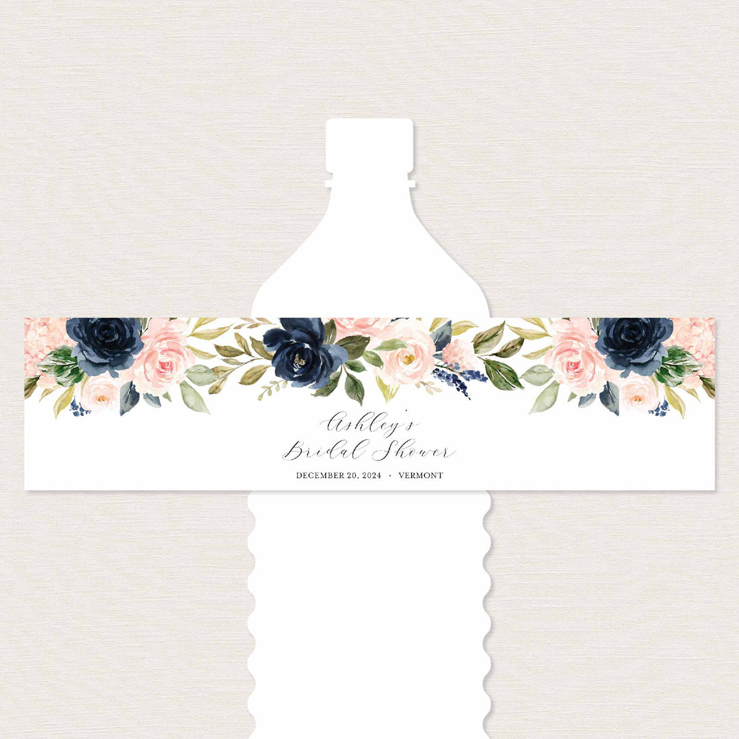 Navy Blush Bridal Shower Water Bottle Label Printable