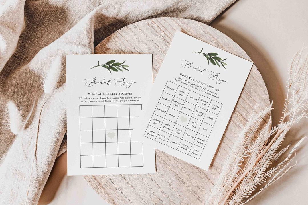 Foliage Bridal Shower Bingo Game Printable