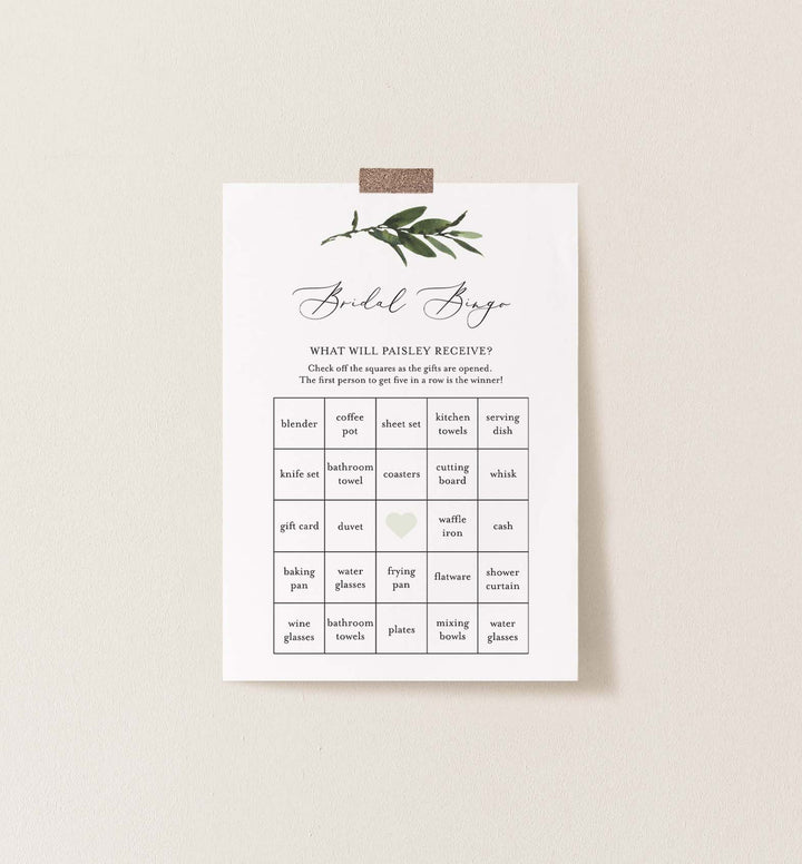 Foliage Bridal Shower Bingo Game Printable