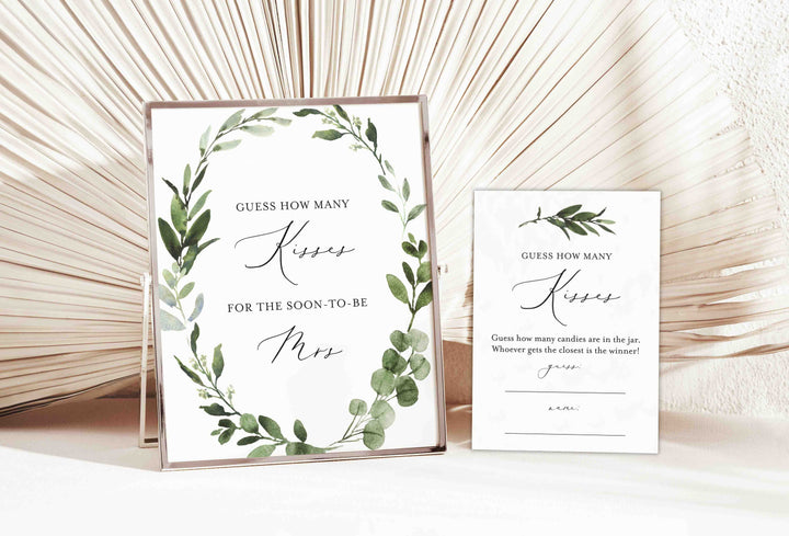 Foliage Bridal Shower Guess How Many Kisses Game Printable