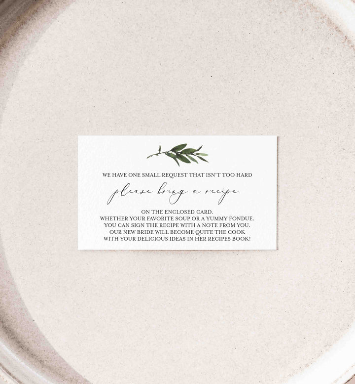 Foliage Bridal Shower Recipe Printable