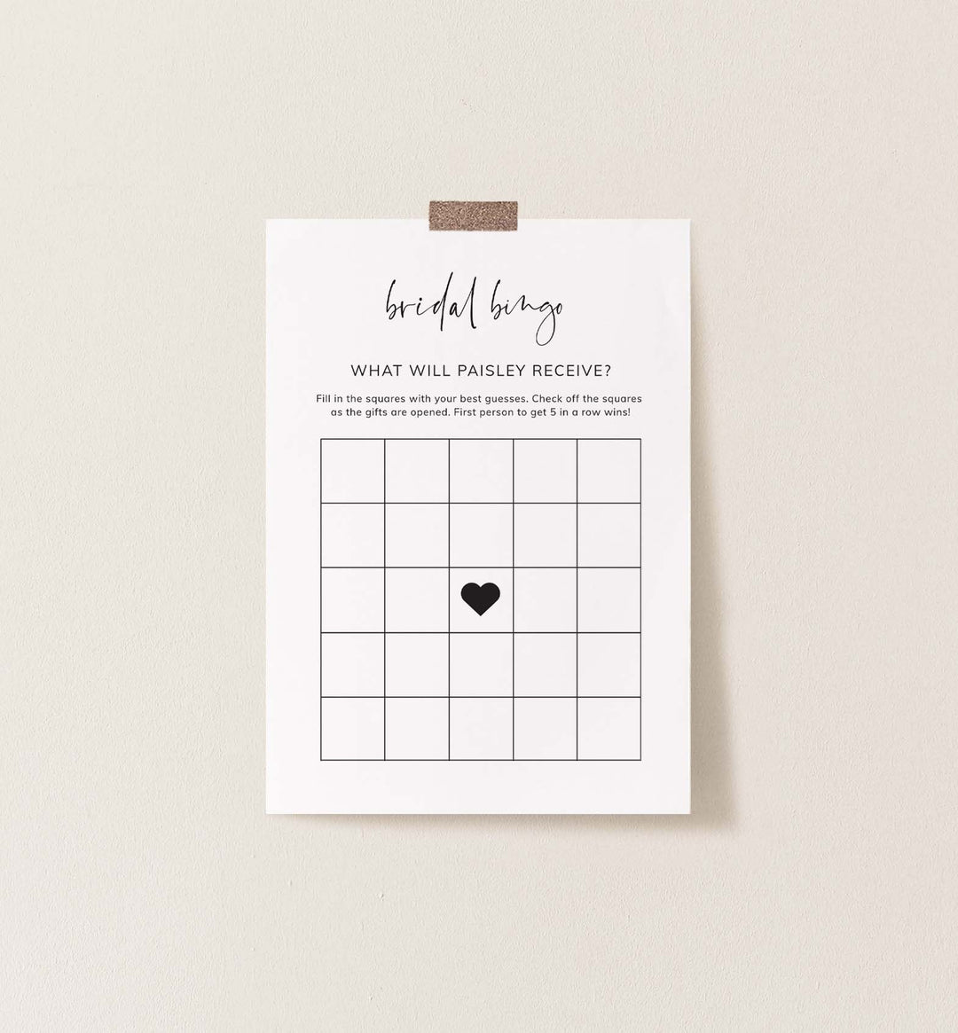 Modern Minimal Bridal Shower Bingo Game Printable