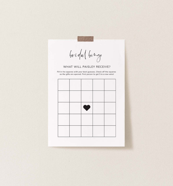 Modern Minimal Bridal Shower Bingo Game Printable