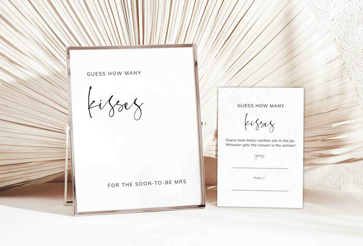 Modern Minimal Bridal Shower Guess How Many Kisses Game Printable