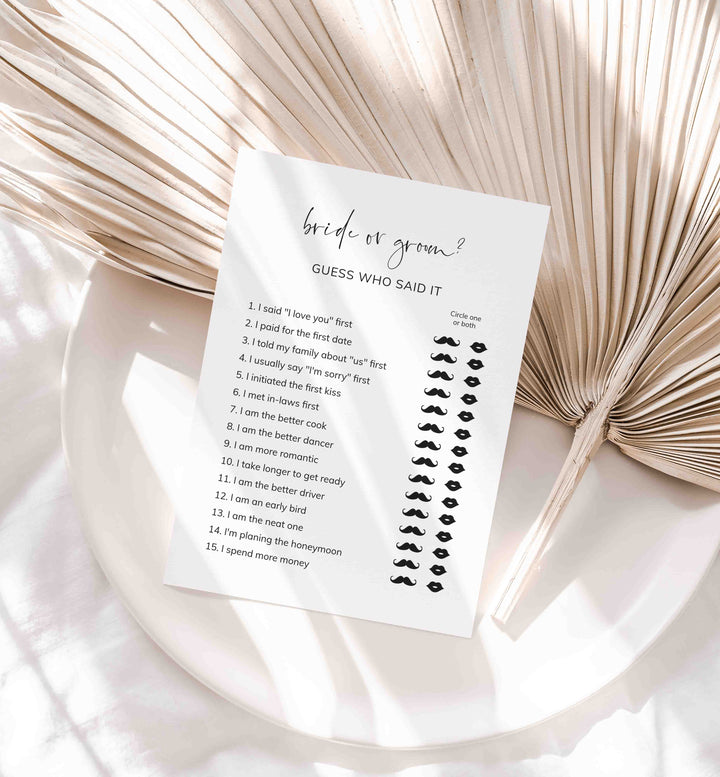 Modern Minimal Bridal Shower He Said She Said Game Printable