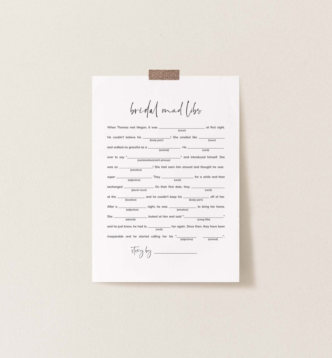 Modern Minimal Bridal Shower Mad Libs Game Printable