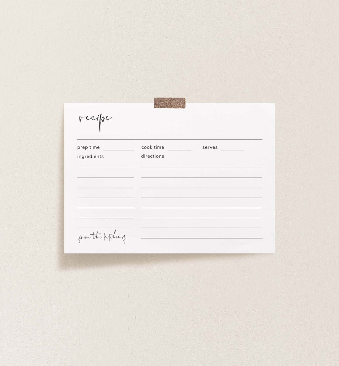 Modern Minimal Bridal Shower Recipe Printable