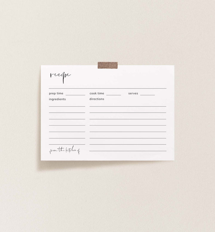 Modern Minimal Bridal Shower Recipe Printable