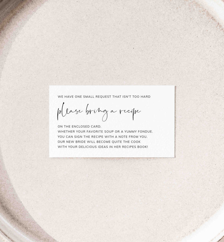 Modern Minimal Bridal Shower Recipe Printable