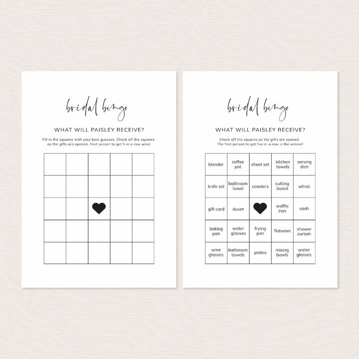 Modern Minimal Bridal Shower Bingo Game Printable