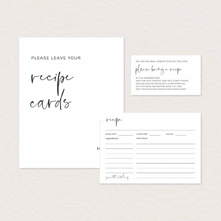 Modern Minimal Bridal Shower Recipe Printable