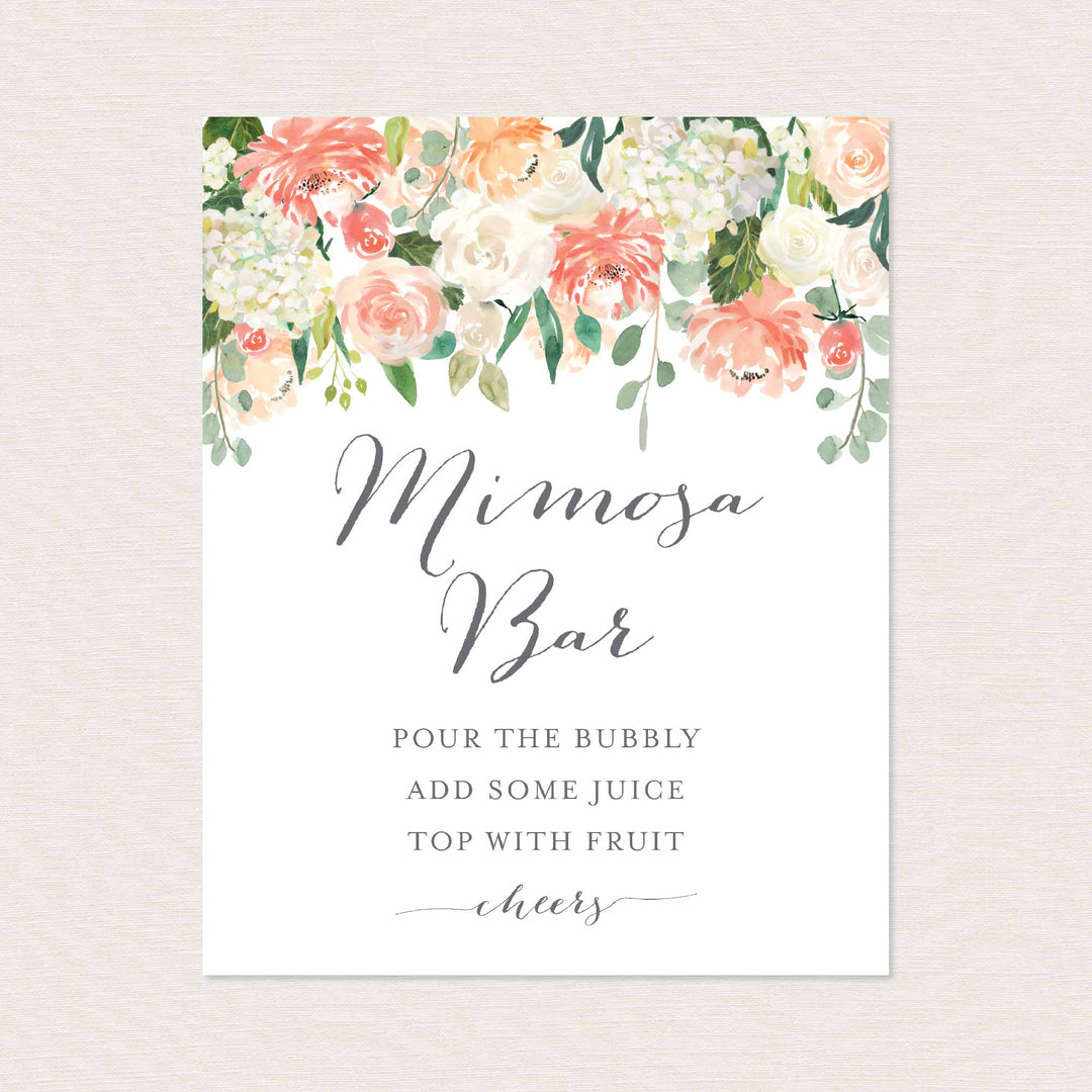 Peach and Cream Bridal Shower Mimosa Bar Sign Printable