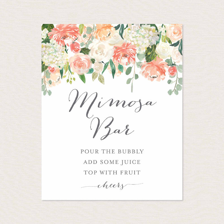 Peach and Cream Bridal Shower Mimosa Bar Sign Printable