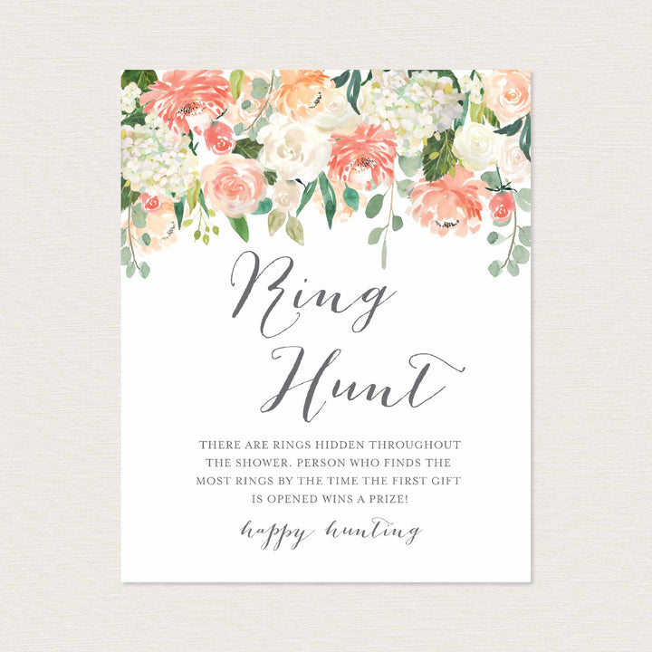 Peach and Cream Bridal Shower Ring Hunt Game Printable