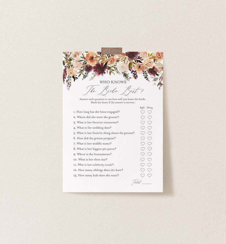 Romance Blush Bridal Shower Who Knows The Bride Best Game Printable