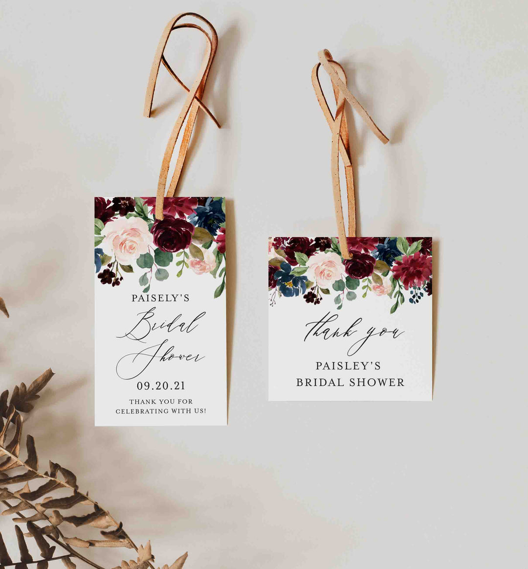 Burgundy Navy Bridal Shower Favour Tag Printable
