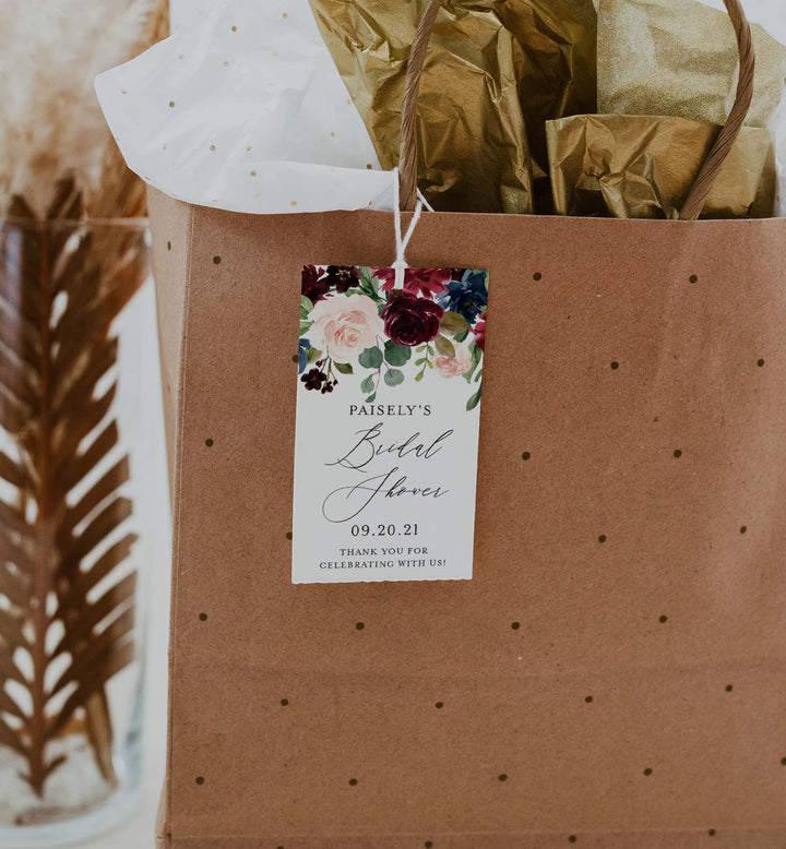 Burgundy Navy Bridal Shower Favour Tag Printable