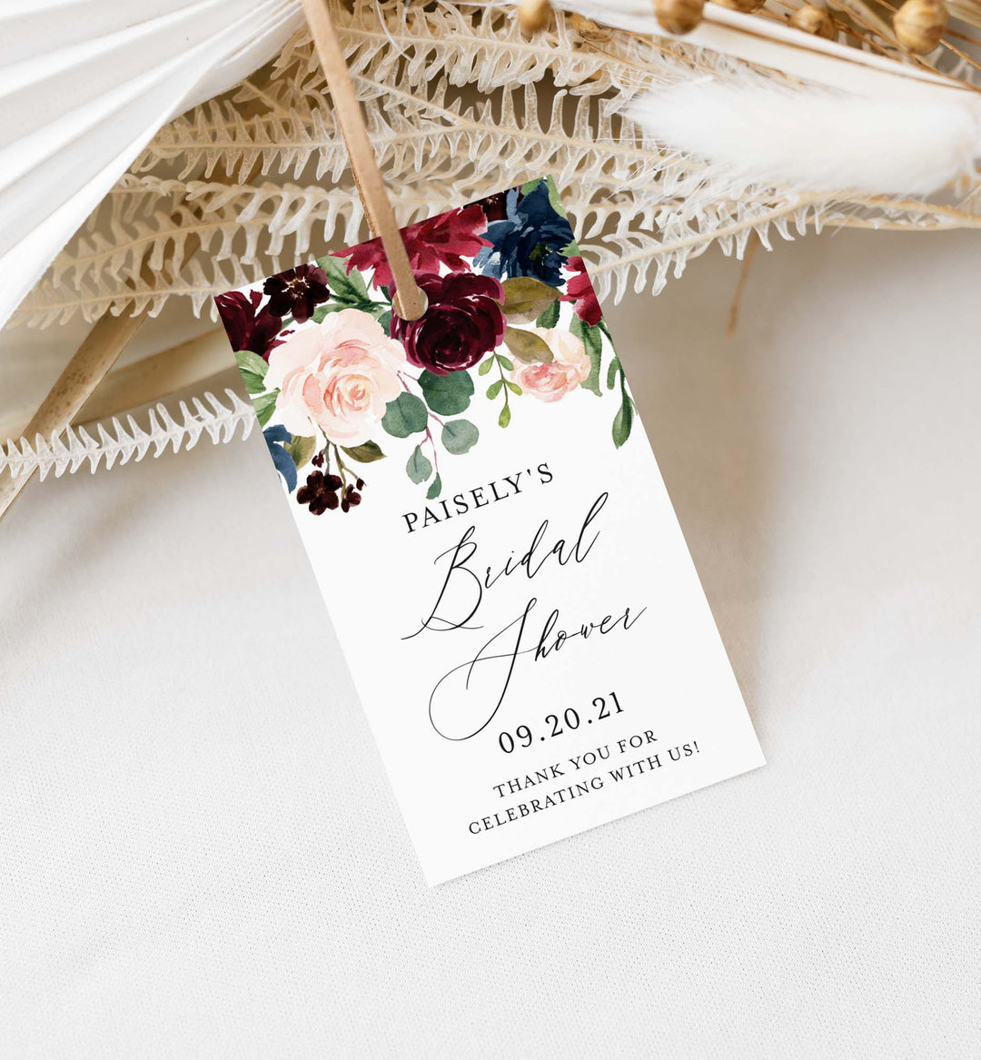 Burgundy Navy Bridal Shower Favour Tag Printable