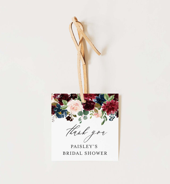 Burgundy Navy Bridal Shower Favour Tag Printable