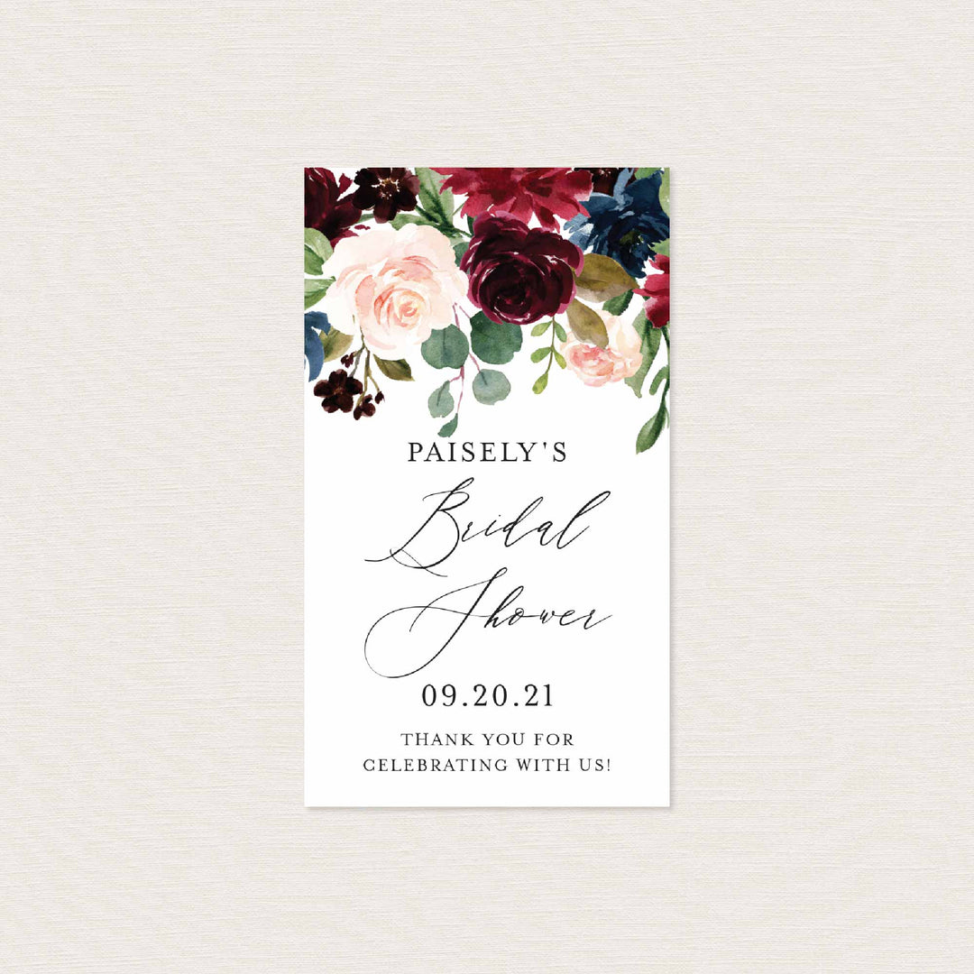 Burgundy Navy Bridal Shower Favour Tag Printable