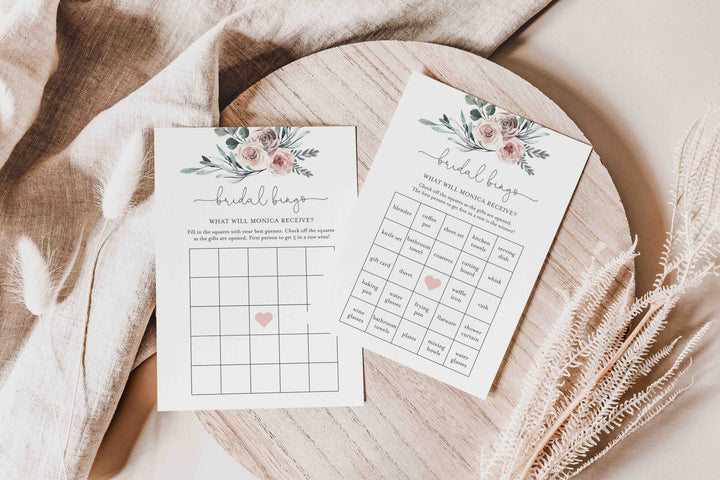 Boho Rose Bridal Shower Bingo Game Printable