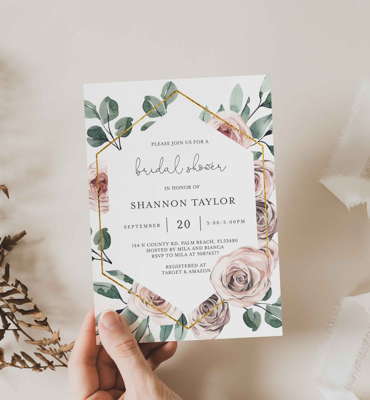 Boho Rose Bridal Shower Invitation Printable
