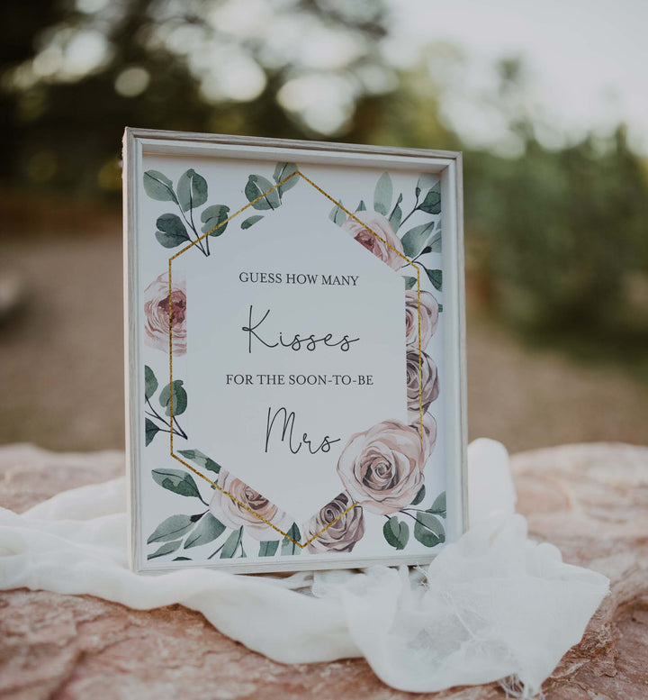 Boho Rose Bridal Shower Guess How Many Kisses Game Printable