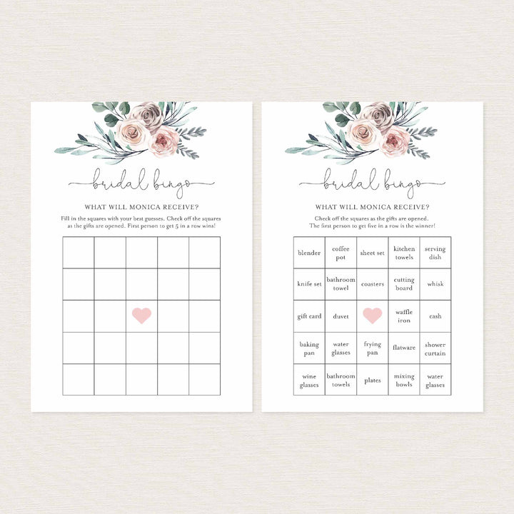 Boho Rose Bridal Shower Bingo Game Printable
