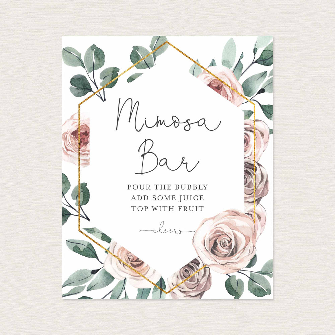 Boho Rose Bridal Shower Mimosa Bar Sign Printable