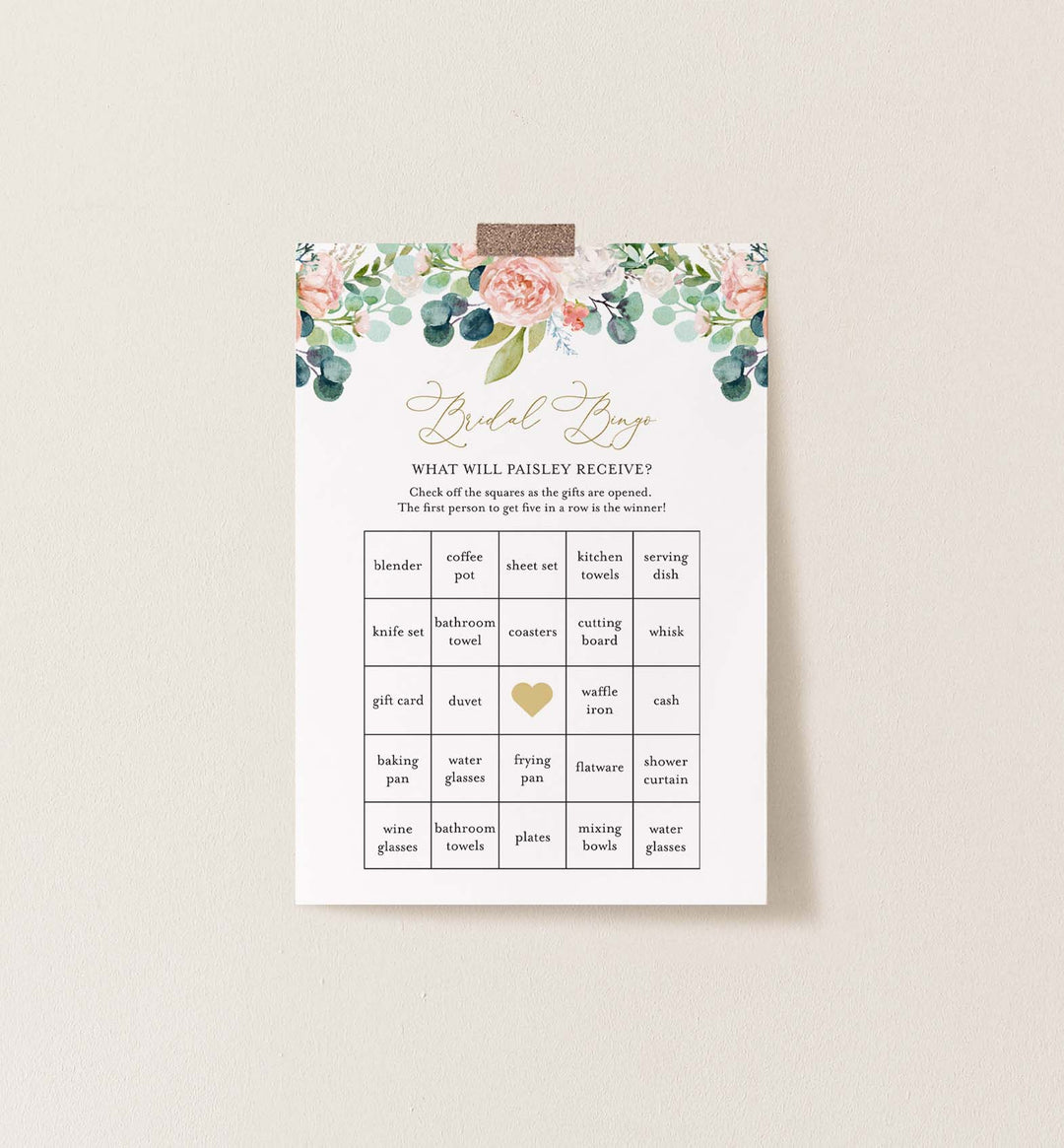 Blush Garden Bridal Shower Bingo Game Printable