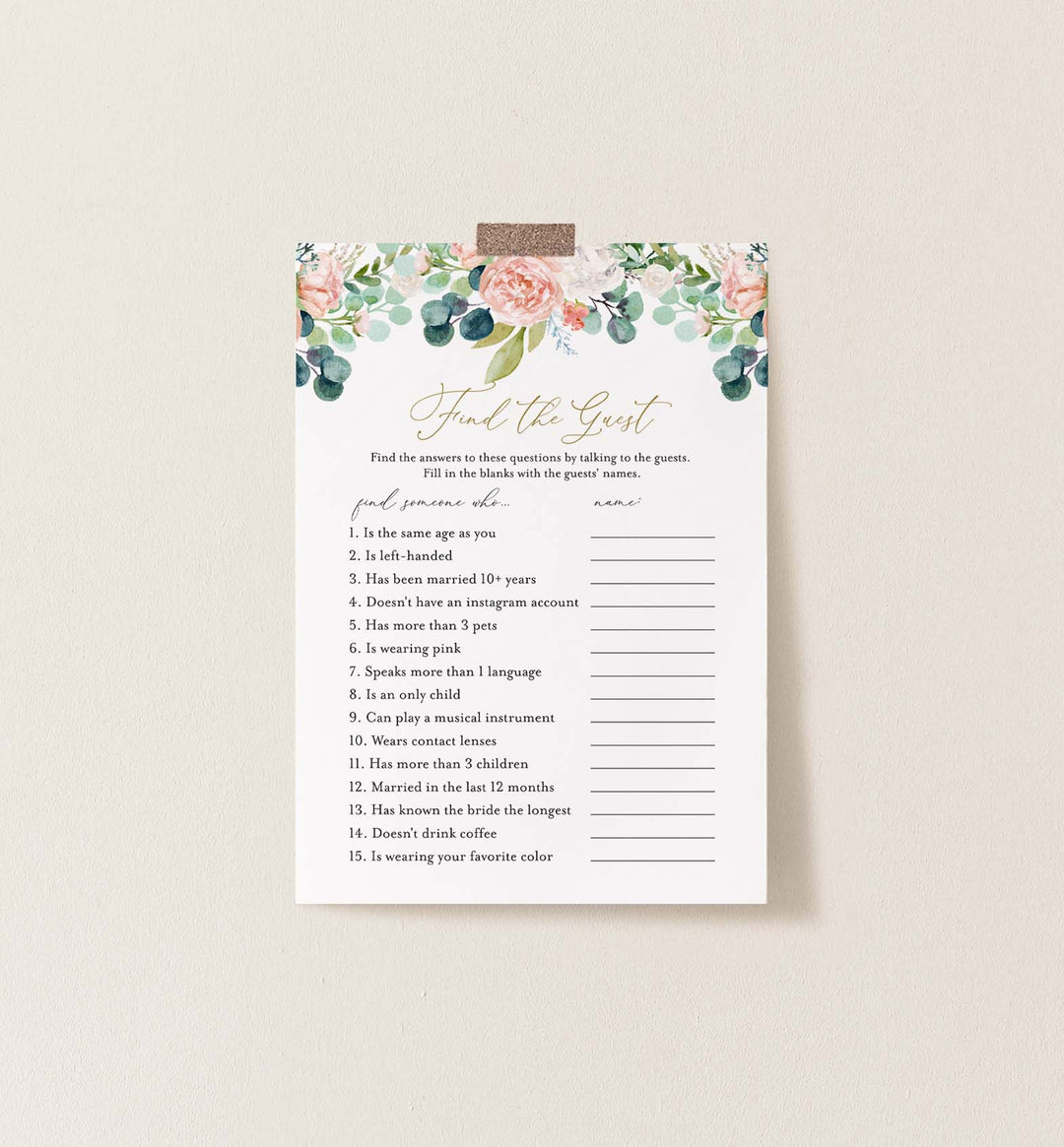 Blush Garden Bridal Shower Find The Guest Game Printable