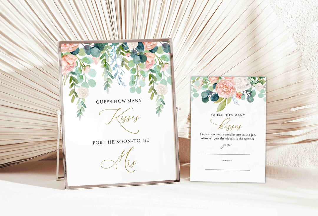 Blush Garden Bridal Shower Guess How Many Kisses Game Printable