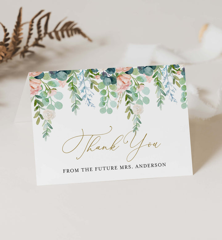 Blush Garden Bridal Shower Thank You Card Printable