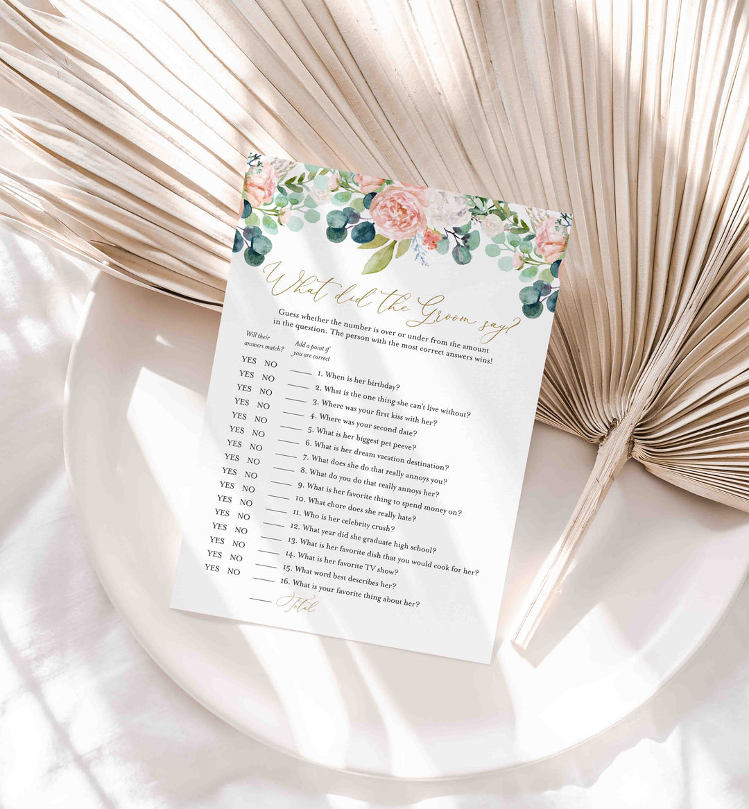 Blush Garden Bridal Shower What Did The Groom Say Game Printable