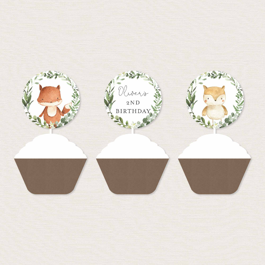 Woodland Friends Kids Birthday Cupcake Toppers and Cupcake Wrappers Printable