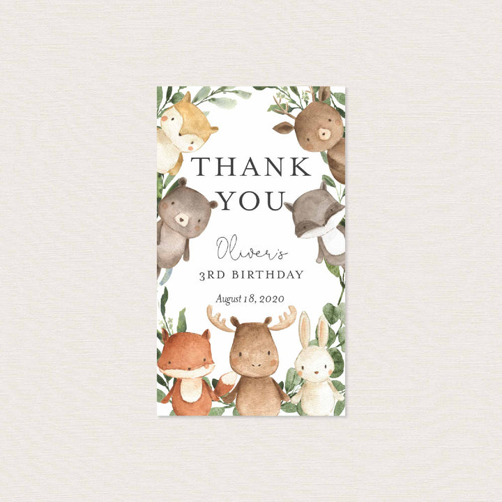Woodland Friends Kids Birthday Favour Tag Printable