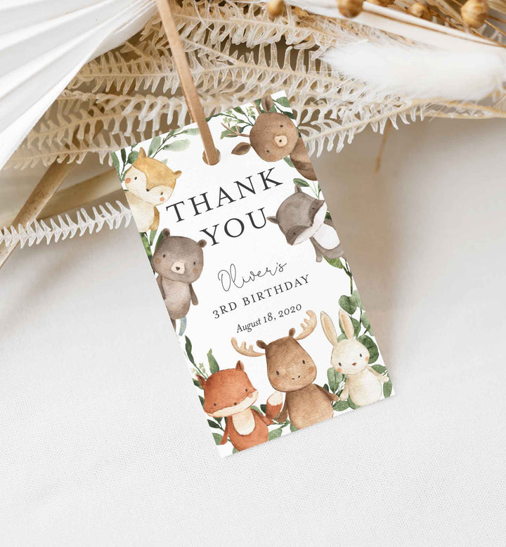 Woodland Friends Kids Birthday Favour Tag Printable