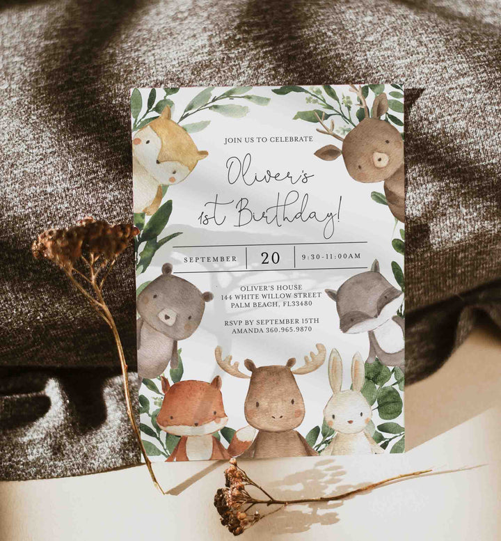 Woodland Friends Kids Birthday Invitation Printable