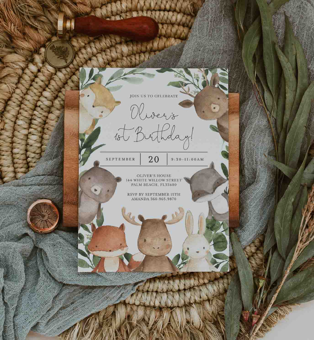 Woodland Friends Kids Birthday Invitation Printable